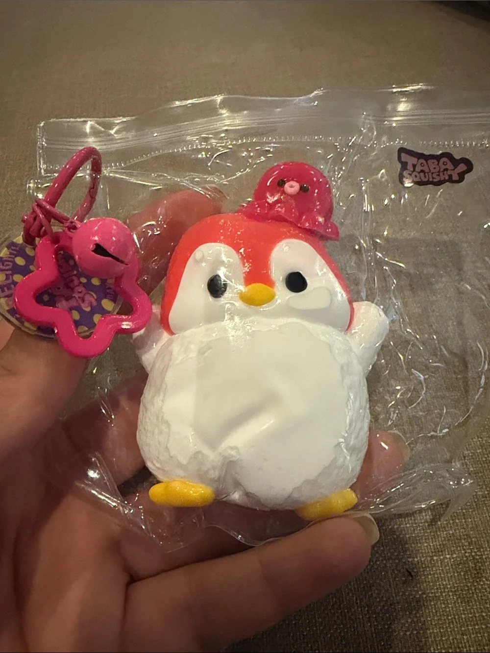 Genuine TABA SQUISHY. Pink Penguin Squishy Keychain Plush Toy